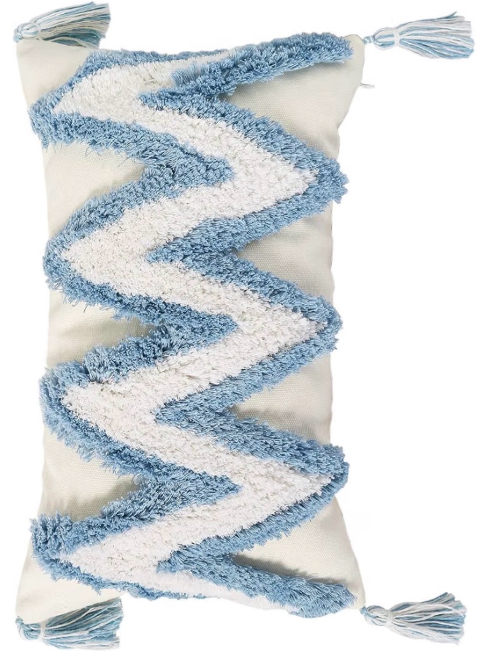 Blue & White Zigzag Tassel Throw Pillow